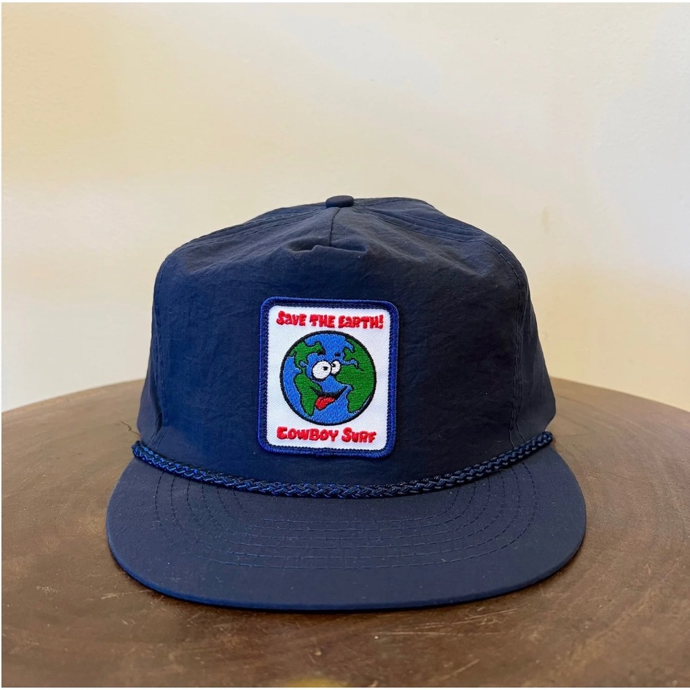 Cowboy Surf Save The Earth Navy Blue Nylon Rope Hat Adjustable Strapback Cap